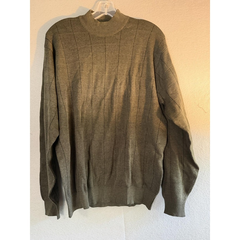 Anthology Sweater Mens XL Green Silk Cotton Mock Neck Lightweight Knit Pullover